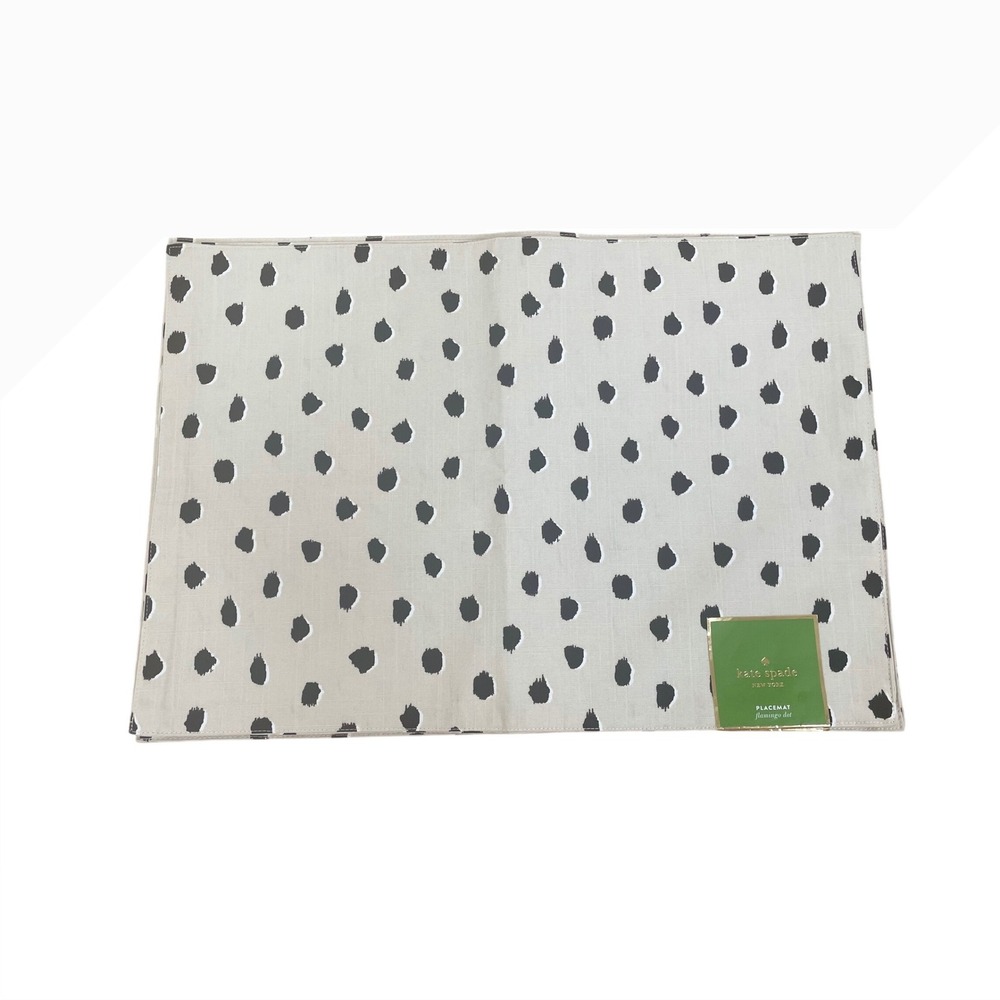 Kate Spade New York Flamingo Dot Placemats Set of 4 Flaxseed Beige Black Cotton